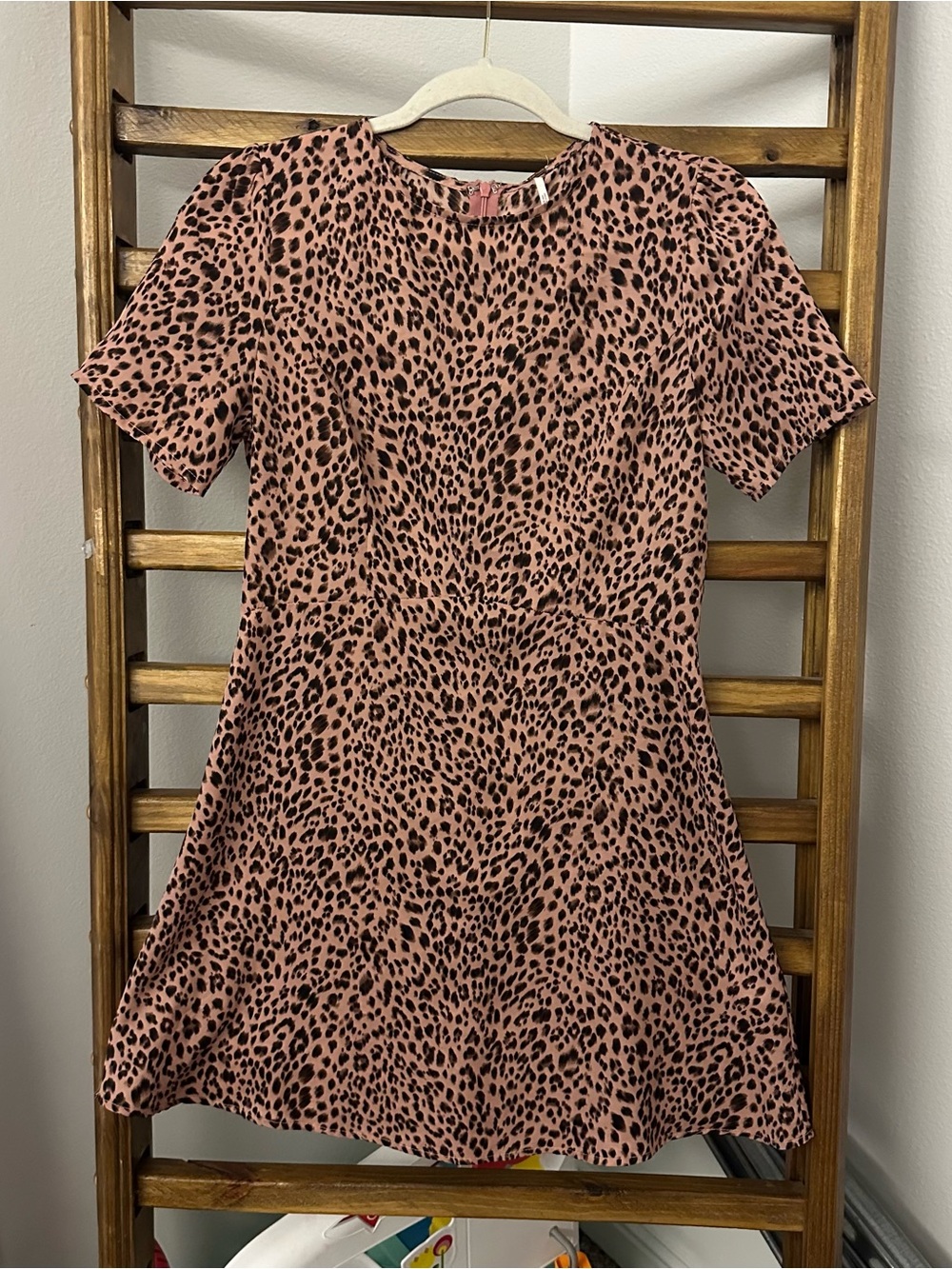 Free People Pink Leopard Short Sleeve Mini Dress